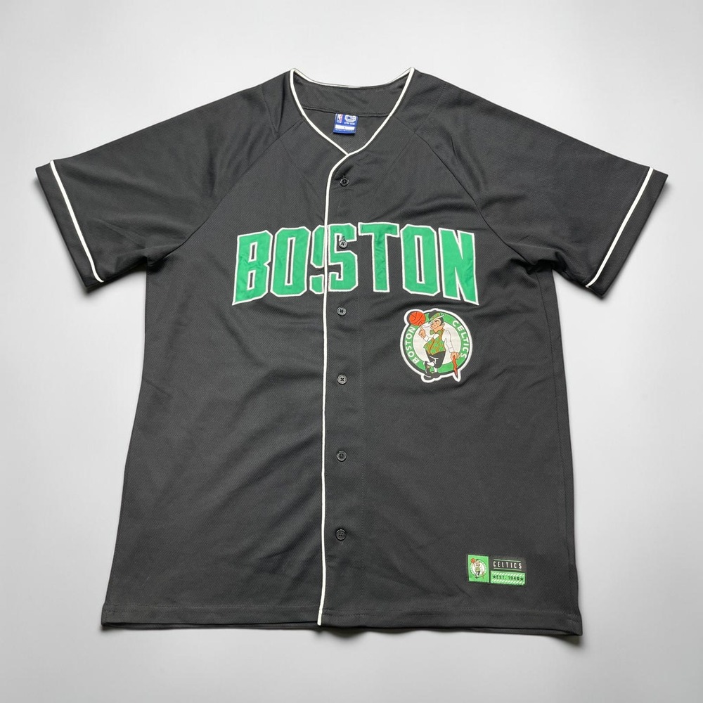 NBA Ultra Game Boston Celtics Baseball Jersey Mens Large Black Mesh Button Front